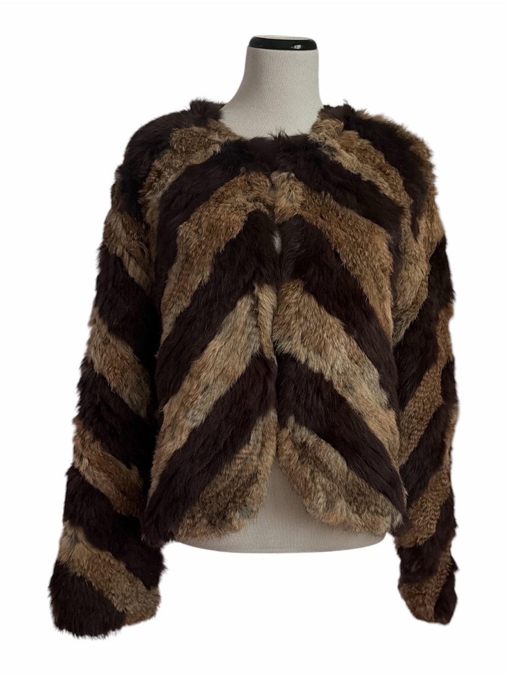 Chevron real Rabbit Fur Jacket in Brown